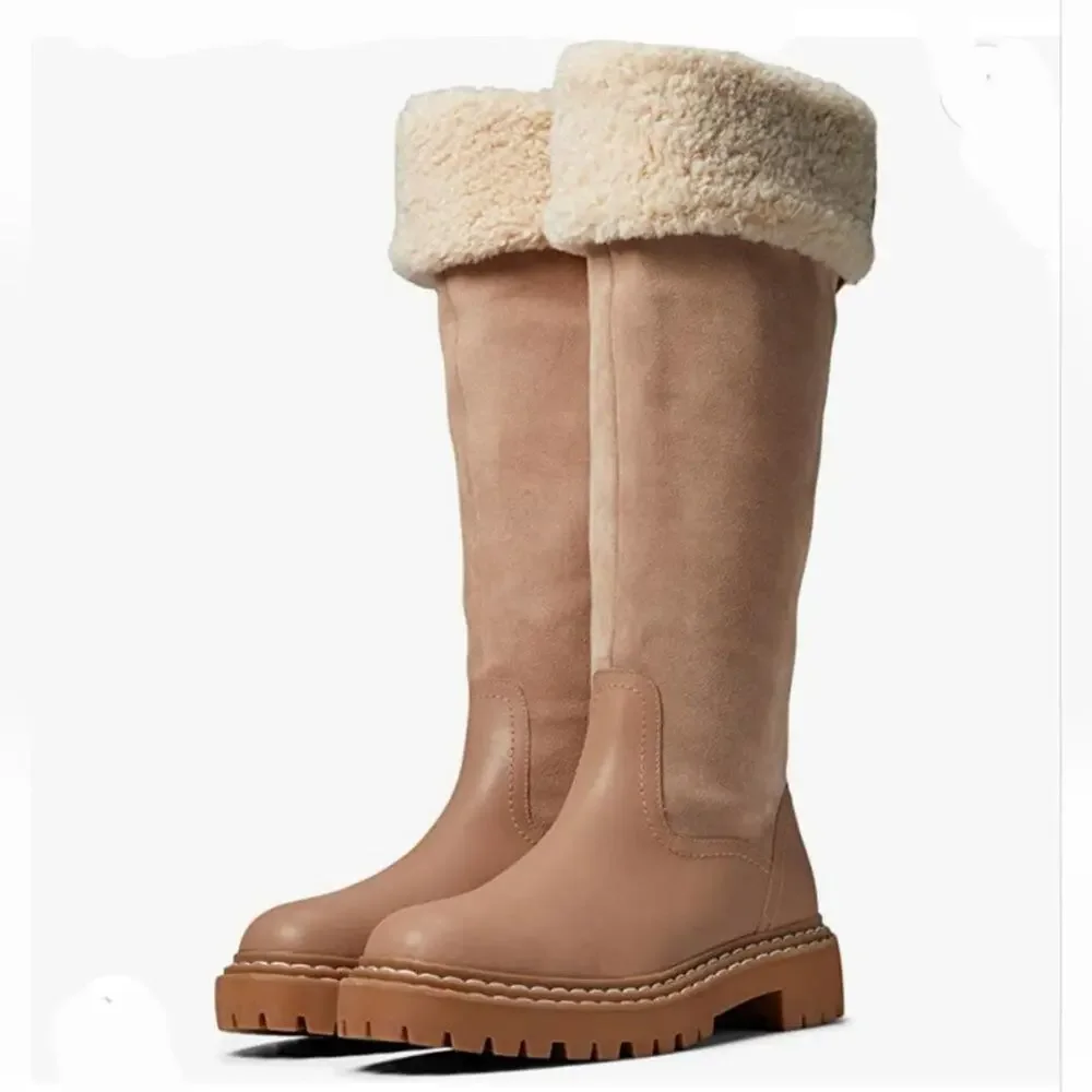 Splendid Antonia faux fur trimmed warm sand leather boots Women's size 8 new!! - Picture 1 of 13
